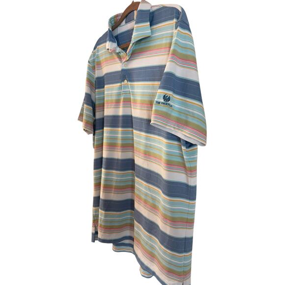 Johnnie-O Mens Erwin Lake Polo Large UPF Stripe PrepFormance Colorful Stretch XL - Picture 3 of 7